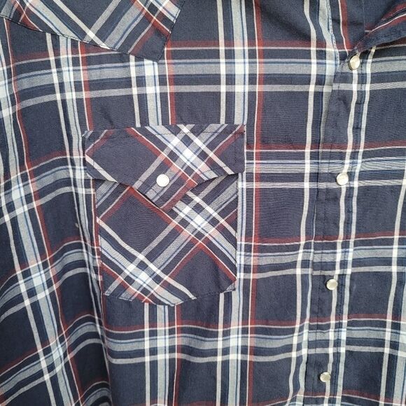 Plains Big Man Western Pearl Snap Shirt Blue Plaid Size 3X - Picture 3 of 7